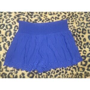 American Eagle Outfitters Floral Ruffle Trim Elastic Waist Leisure Shorts Blue